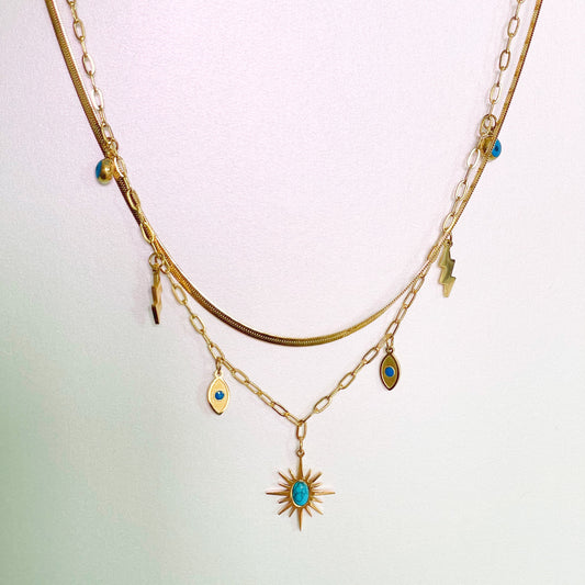 Cleopatra 18k Gold Plated Double Layered Charm Necklace
