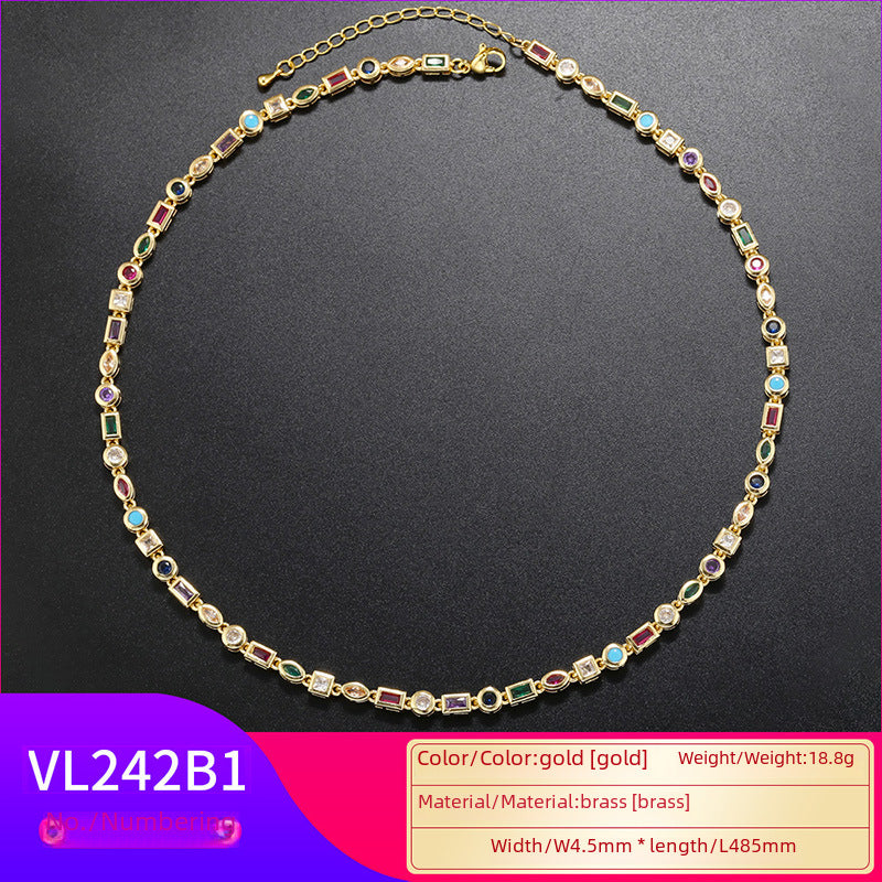 European And American Style Colored Diamond Bracelet Necklace For Women Ins Simple Irregular Geometric Bracelet Necklace With Colored Diamond VL242