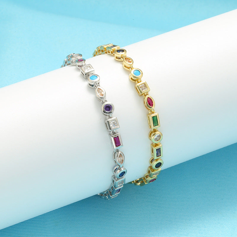 European And American Style Colored Diamond Bracelet Necklace For Women Ins Simple Irregular Geometric Bracelet Necklace With Colored Diamond VL242