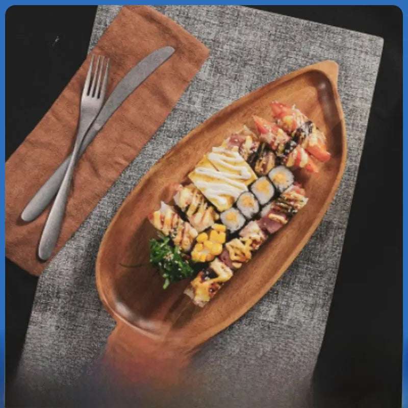 Japanese Style Wooden Leaf Shaped Tray Afternoon Tea Sushi Snack Serving Plate Vintage Wood Tea Tray Leaf Pattern Dishware
