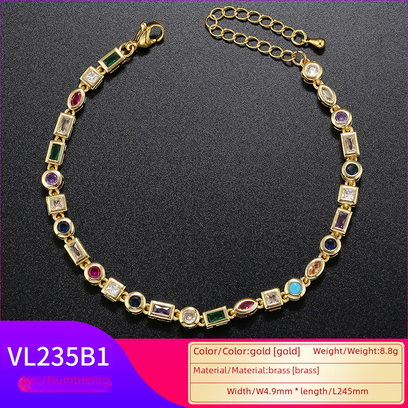 European And American Style Colored Diamond Bracelet Necklace For Women Ins Simple Irregular Geometric Bracelet Necklace With Colored Diamond VL242