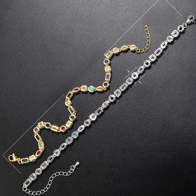 European And American Style Colored Diamond Bracelet Necklace For Women Ins Simple Irregular Geometric Bracelet Necklace With Colored Diamond VL242