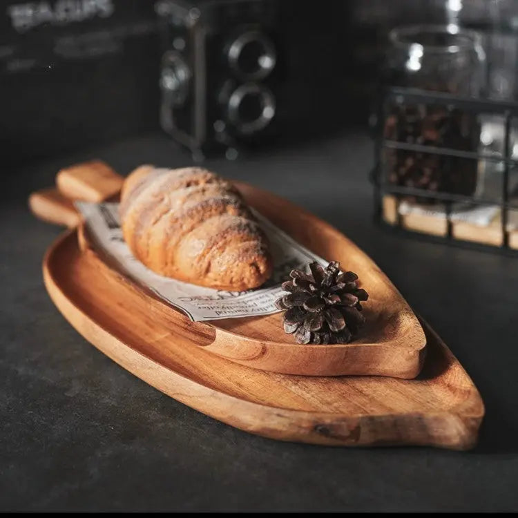 Japanese Style Wooden Leaf Shaped Tray Afternoon Tea Sushi Snack Serving Plate Vintage Wood Tea Tray Leaf Pattern Dishware