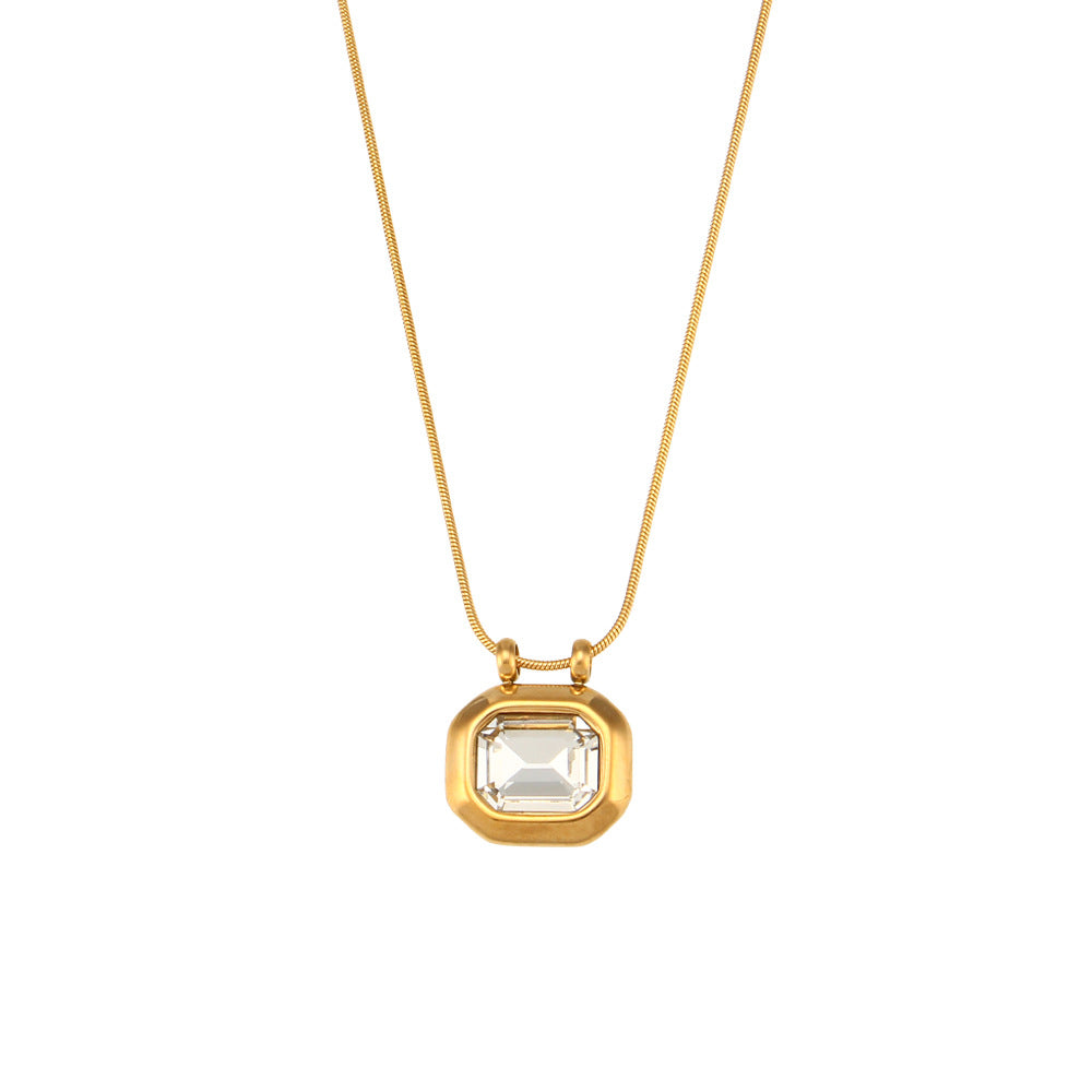 European And American Fashion Elegant Vintage Pendant Jewelry Women&#039;s Stainless Steel Plated 18K Gold Simple Zircon Lock Pendant Necklace