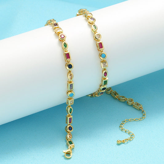 European And American Style Colored Diamond Bracelet Necklace For Women Ins Simple Irregular Geometric Bracelet Necklace With Colored Diamond VL242