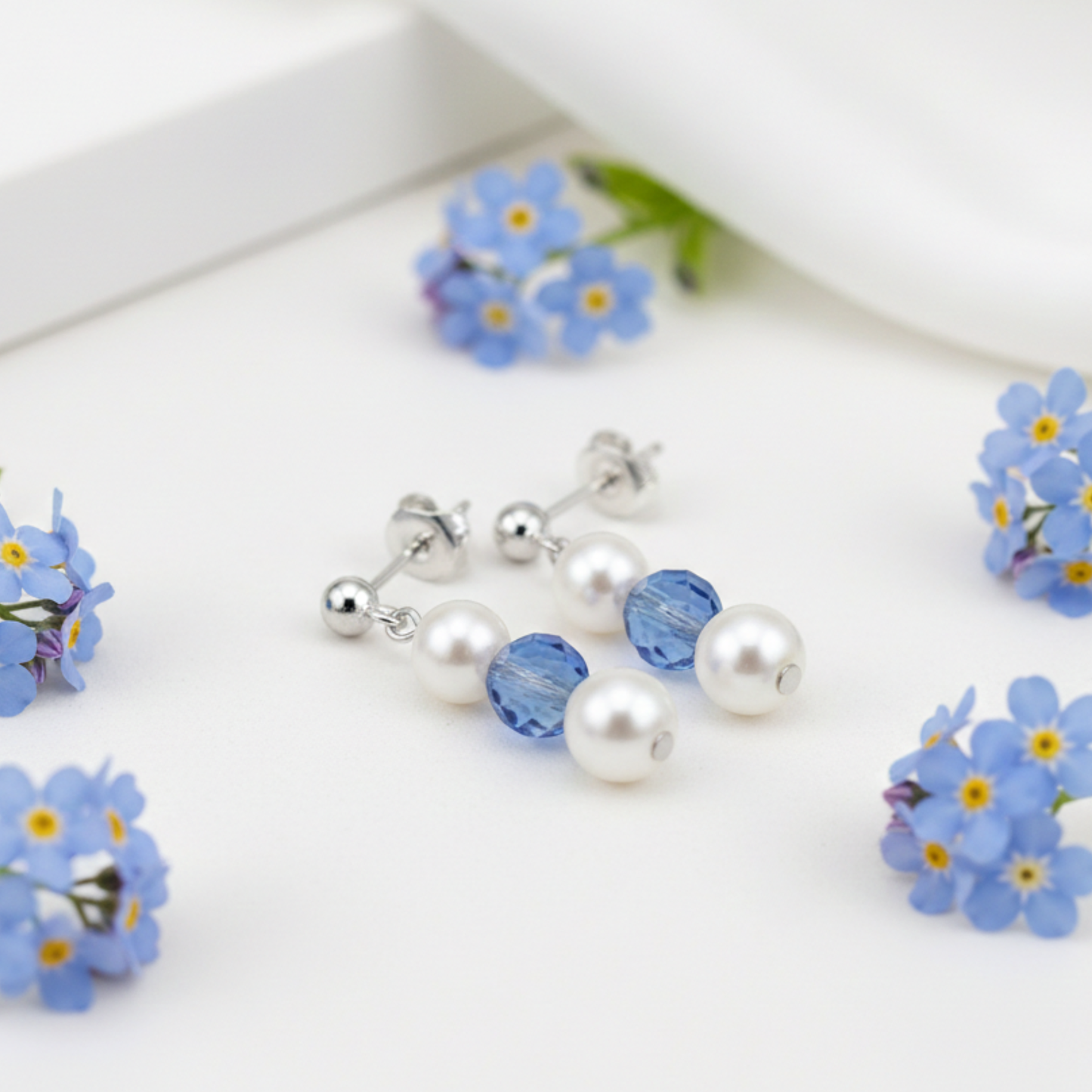 September Birthstone Jewellery Set | Pearl & Sapphire Earrings + Personalised Necklace