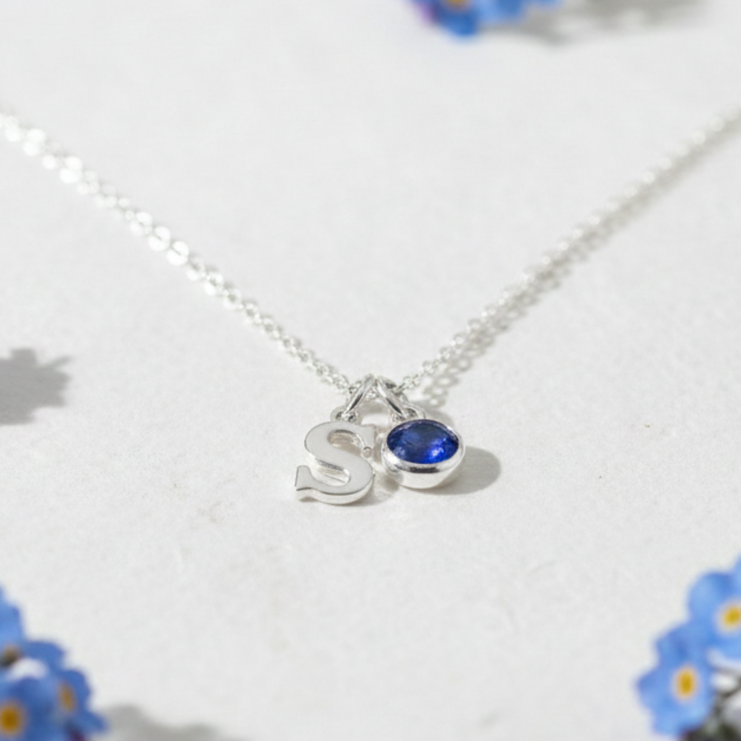 September Birthstone Jewellery Set | Pearl & Sapphire Earrings + Personalised Necklace