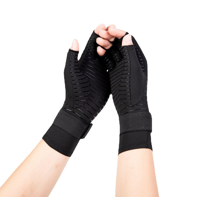 Copper Fiber Half-Finger Gloves with Straps