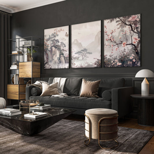 Living Room Picture Wall | Set of 3 Chinoiserie Wall art Prints About Wall Art