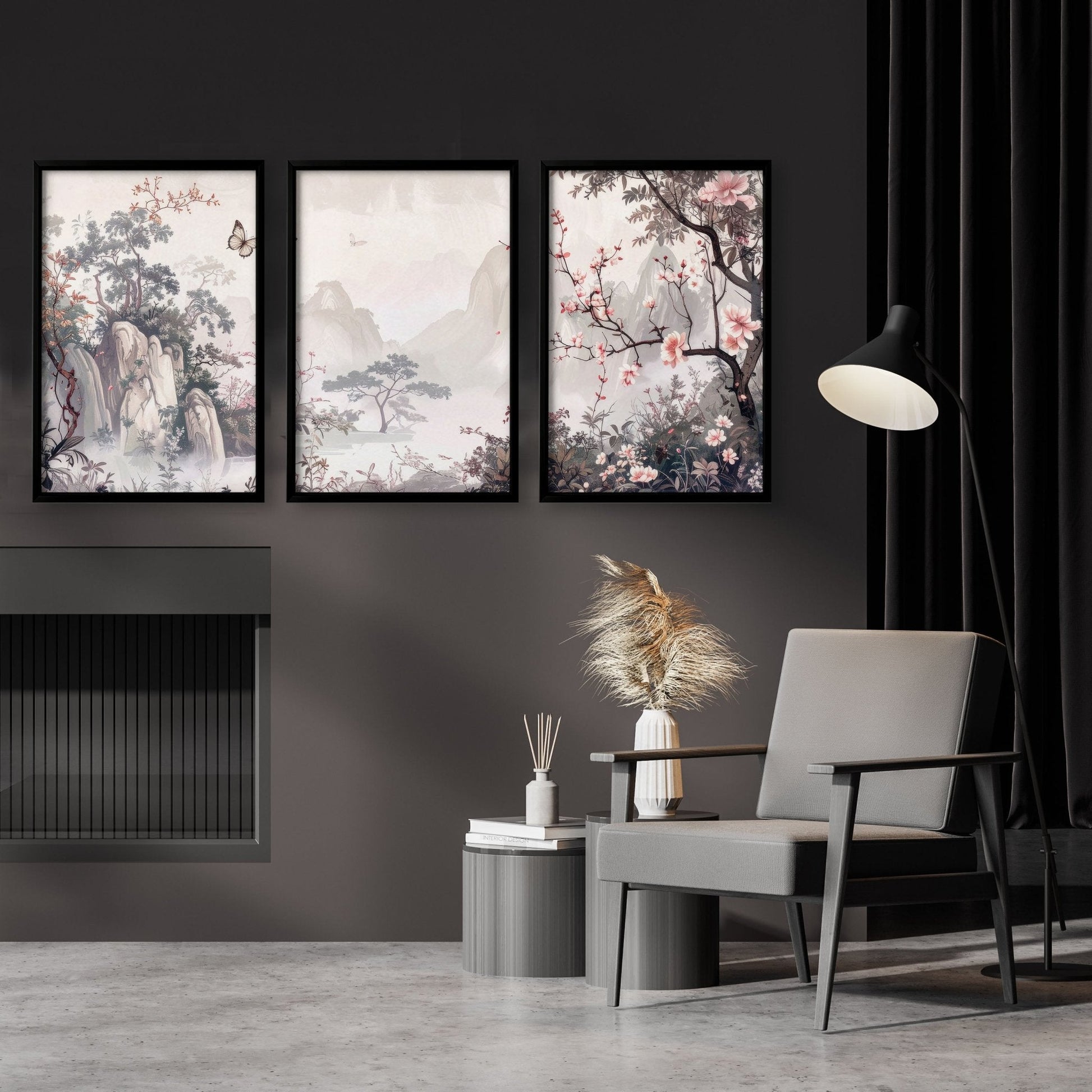 Living Room Picture Wall | Set of 3 Chinoiserie Wall art Prints About Wall Art