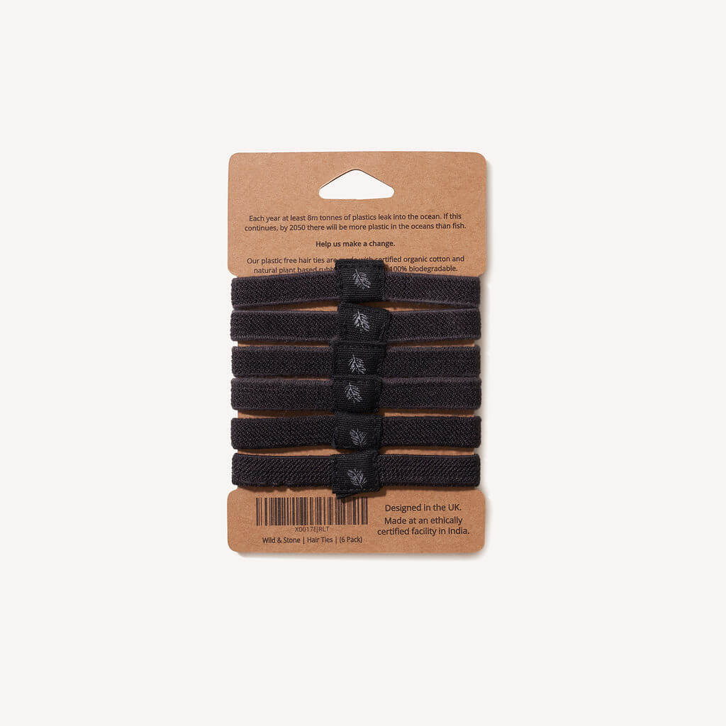 Plastic Free Hair Ties - 6 Pack - Black Wild And Stone