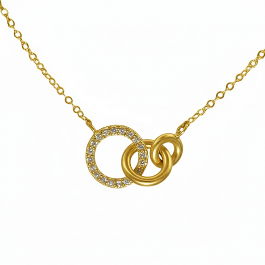 Ameya Interlocking Circles Necklace, 18K Gold Plated with Crystal Accents, Dainty Chain Ameya Jewels London