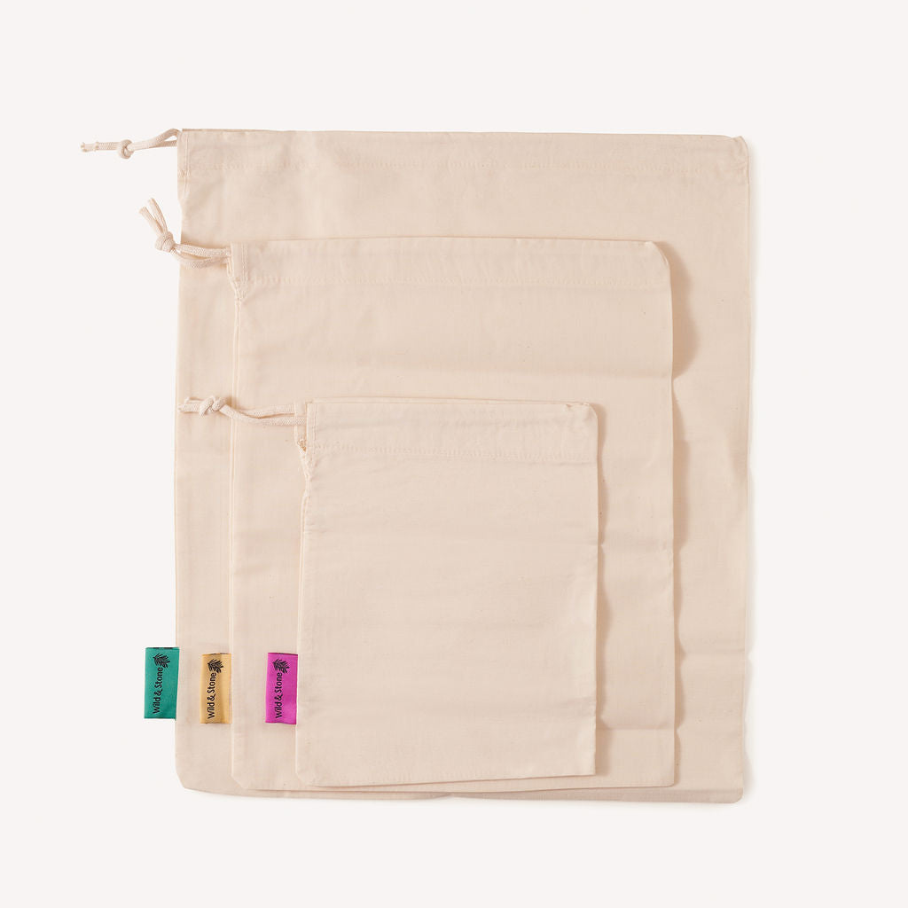 Reusable Produce Bags - Organic Cotton - Pack of 3 Wild And Stone