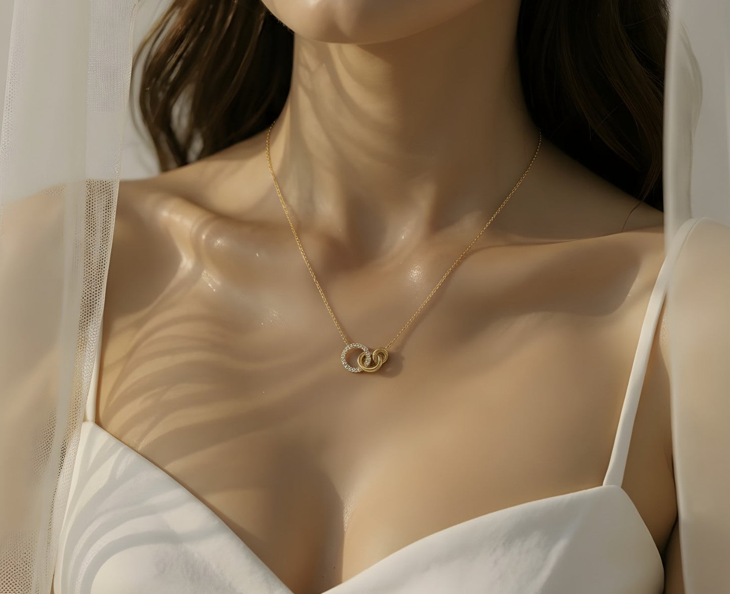 Ameya Interlocking Circles Necklace, 18K Gold Plated with Crystal Accents, Dainty Chain Ameya Jewels London