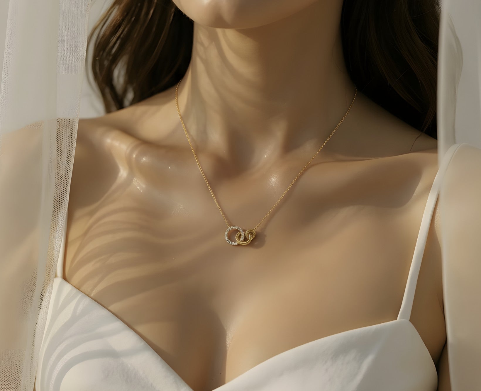 Ameya Interlocking Circles Necklace, 18K Gold Plated with Crystal Accents, Dainty Chain Ameya Jewels London