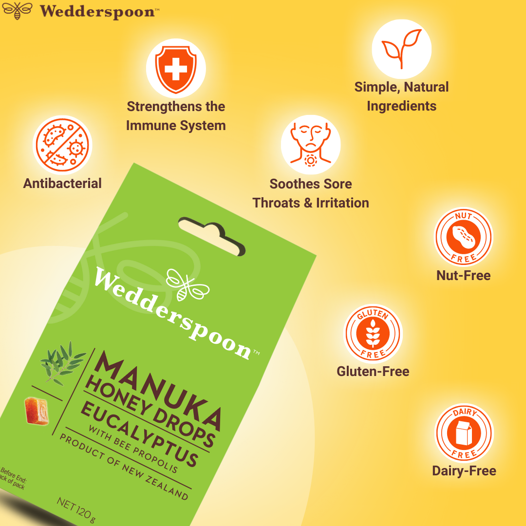 Wedderspoon Manuka Honey Drops Eucalyptus Drops Natural Health World UK