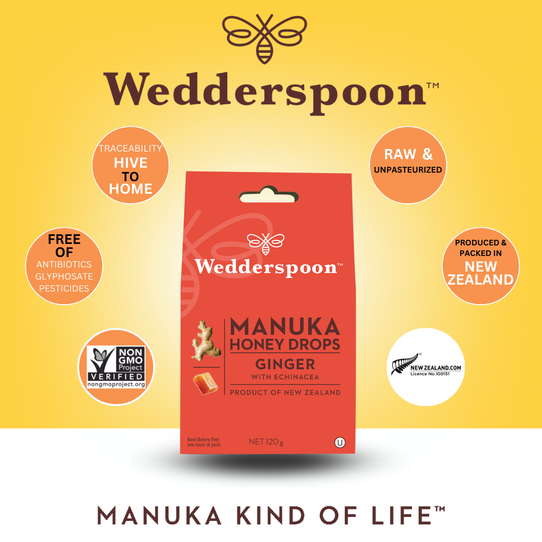 Wedderspoon Natural Manuka Honey Drops Ginger (20 Drops per box) Natural Health World UK