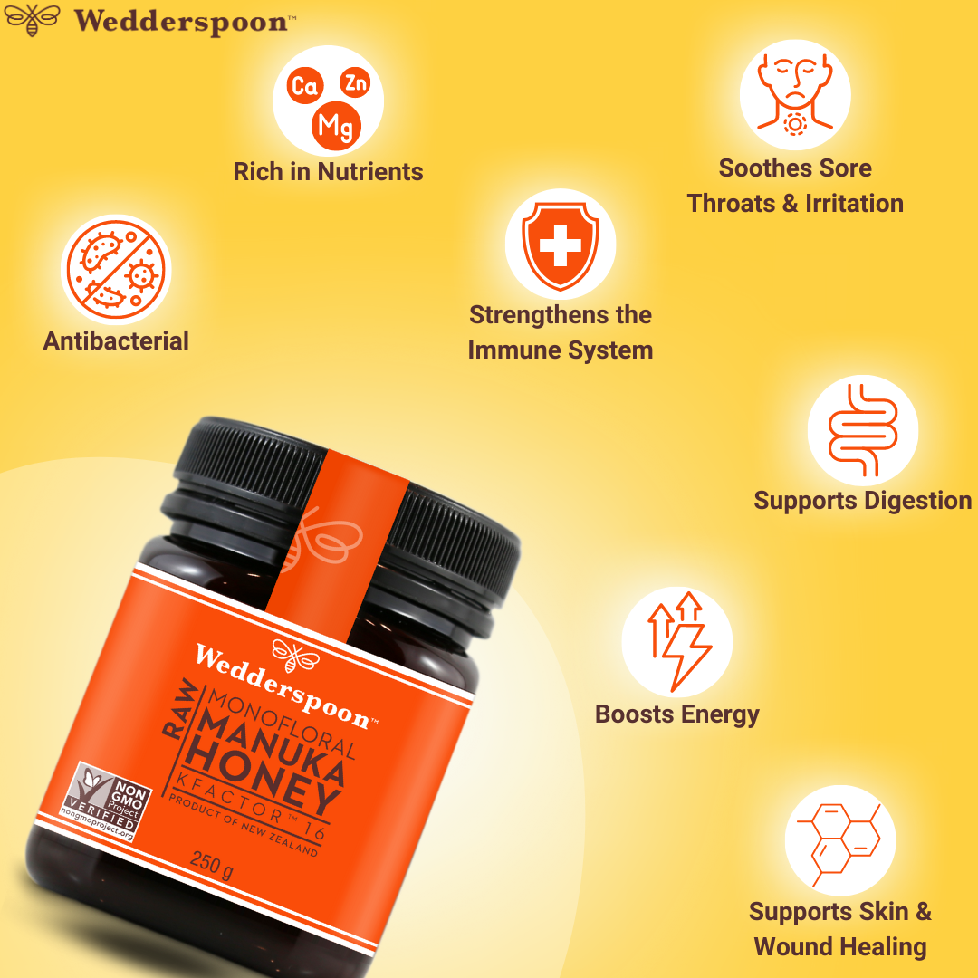 Wedderspoon RAW Manuka Honey KFactor 16+ 250g Natural Health World UK
