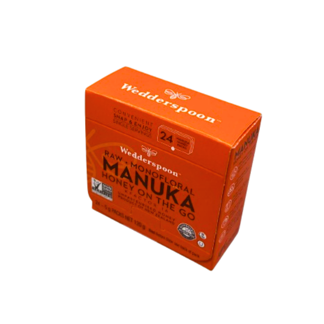 Wedderspoon Honey On The Go KFactor 16+ Manuka Snap Packs 120g (24 snaps per box) Natural Health World UK