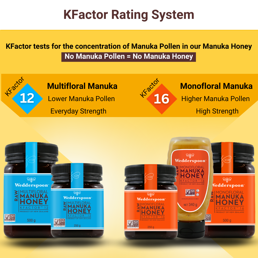 Wedderspoon Honey On The Go KFactor 16+ Manuka Snap Packs 120g (24 snaps per box) Natural Health World UK