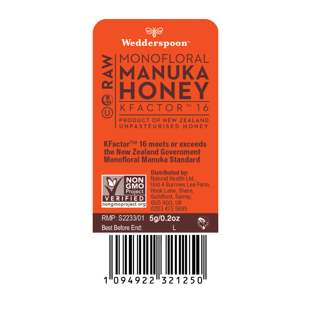 Wedderspoon Honey On The Go KFactor 16+ Manuka Snap Packs 120g (24 snaps per box) Natural Health World UK