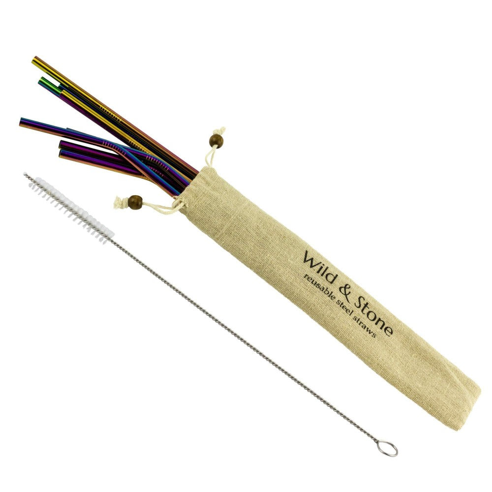 Reusable Stainless Steel Drinking Straws - Rainbow - 8 Pack Wild And Stone